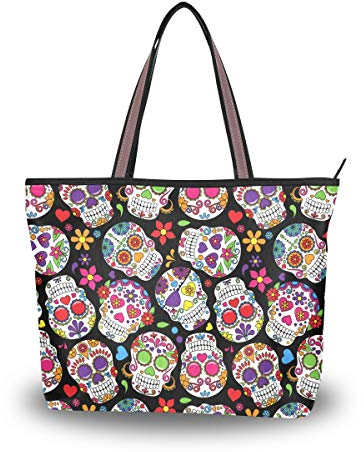Große Schultertasche mit Totenkopf-Muster, Handtasche, Strandtasche für Damen und Mädchen, Mehrfarbig - Multi - Größe: Medium