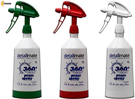 detailmate Set Made by Kwazar 3 Mercury Super PRO+ 360 Grad VITON Sprühflasche, Double Action Trigger. durchsichtige Skala, Standfuß, 1 Liter Italien