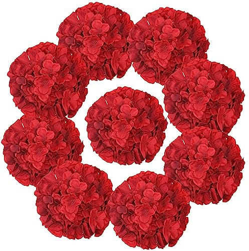 LUSHIDI Hortensienköpfe aus Seide, mit Stiel, künstliche Blumen für Hochzeit, Party, Heimdekoration, Rot, 10 Stück