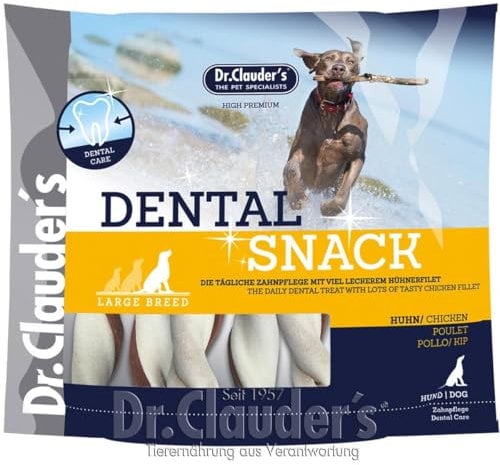 DR.CLAUDER’S - Dental Snack - Large Breed | Bissfeste Kaustange mit 100% Fleisch für kleine bis mittelgroße, ausgewachsene Hunde. Zuckerfreier Hundesnack im Frischebeutel | 500g Huhn