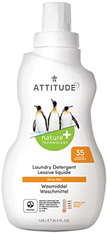 ATTITUDE Liquid Laundry Detergent, EWG Verified, HE Compatible, Plant-Based & Vegan, Natural Laundry Soap, Citrus Zest Scent, 35 Loads, 1.05 Litres