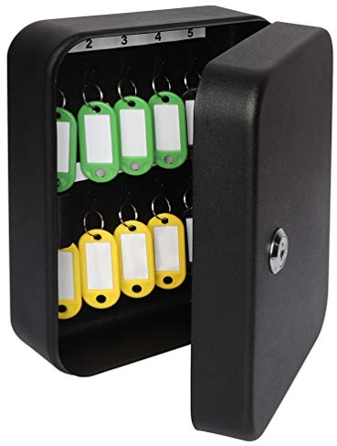 Sicherheits-Schlüsselkasten aus Metall mit 20 Haken, Klein, Verstellbar, Wandhalterung, Schlüsselschloss, Schrank, Schwarz, 19,5 x 16,5 x 7,4 cm