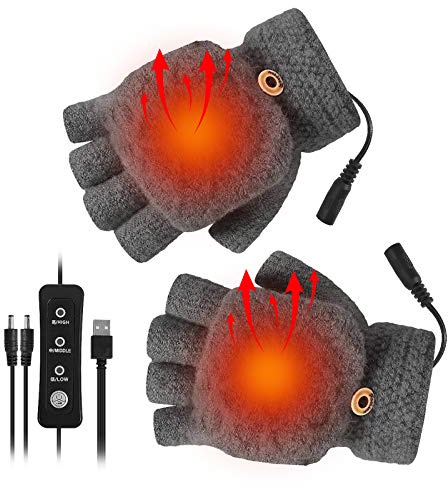 Haokaini 1 Pair USB Heated Gloves Women Men Mitten Winter Hands Warm Laptop Gloves With 3 Setings Full Half Fingers Heating Warm Gloves for Indoor or Outdoor