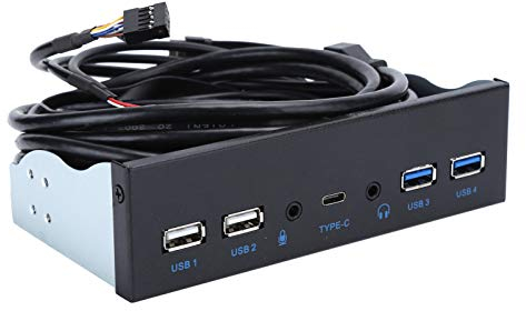 Extra USB Front Panel, USB Hub with 2-Port USB 3.0/2-Port USB 2.0/Audio Output/Microphone Input/USB C Port, Optical Drive 5.25-inch Panel Computer Expansion Board for Desktop