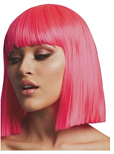 PAPSTAR NEU Perücke Damen Abgerundeter Bob, Pagenkopf mit Pony, gerade geschnitten, Premium-Qualität, Lola, neon-pink