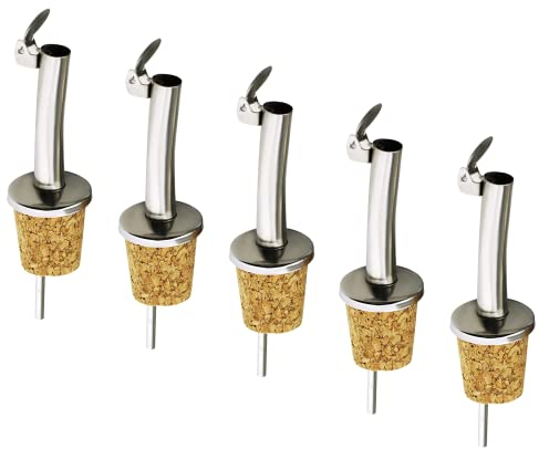 5x korken Flaschenausgießer dispenser ölportionierer flaschenaufsatz tropffrei für flaschen schnaps spirituosen Wein shots einschenker ausgießer, Wood