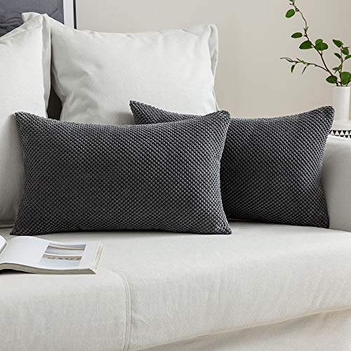 MIULEE 2er Set Kissenbezüge Dekokissen Körnig Dekorativ Kissenbezug Kissenhülle Sofakissen Deko Bezug Weich Zierkissen Kissen für Wohnzimmer Schlafzimmer 40x60cm Dunkelgrau