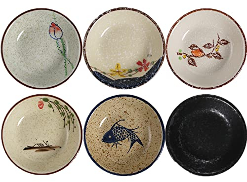 TuYines Soja Saucenschälchen,Tapas Schalen Set,Keramik Dipschalen,Dipschälchen Porzellan,Snackschalen & Dipschalen,Snackschalen Set 6er, Ø 10 cm Japanischer Stil Snack Bowl