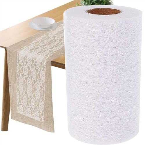 Tischläufer Spitze Weiß, 15cm x 22m, Tischdecke Spitze Rollen | Tischdeko Spitzenband Tischläufer Hochzeit Spitze Vintage Lace Tischtuch Taufen Tischdecke Hochzeit Weihnachts Kommunion Deko