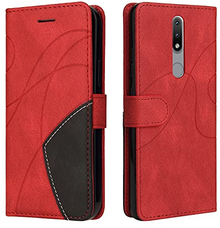 Fatcatparadise Kompatibel mit Nokia 2.4 Hülle, Leder PU Brieftasche Handyhülle Flip Case Silikon Bumper Schutzhülle Klapphülle. Lederhülle mit Kartenfächern und Standfunktion (Rot)
