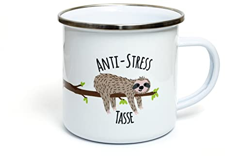TypeStoff Emaille-Tasse mit Spruch - Anti-Stress - im Vintage-Look mit Zitat als Geschenk und Dekoration zum Thema Kaffee, Tee und Hygge - TS-01293