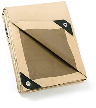 GUARD SHIELD Telone di copertura in tessuto con occhielli, 2 x 2 m, 160 g/㎡, beige/cachi, multiuso, impermeabile, antistrappo, stabilizzato ai raggi UV, resistente alla muffa