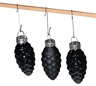 12 Stück Glas Hänger ZAPFEN schwarz 6cm Opal Weihnachtsdeko Tannenzapfen Dekozapfen Christbaumschmuck Deko Anhänger Christbaumkugeln Zapfenform Eicheln Früchte Weihnachtskugeln