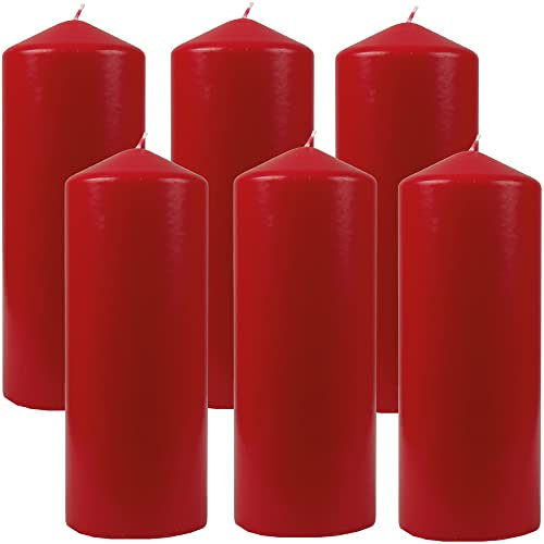 HS Candle Stumpenkerzen Wachskerzen Ø6cm x 17cm (6er Pack) Rubinrot - Lange Brenndauer, Hergestellt in EU, Kerzen Blockkerzen - Wachs Stumpen
