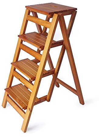 Pealihuy Gradini Pieghevoli Leggeri Scaletta in Legno Sedia Sgabello Scaletta Pieghevole Multiuso Libreria per la casa 4 gradini capacità 150 kg