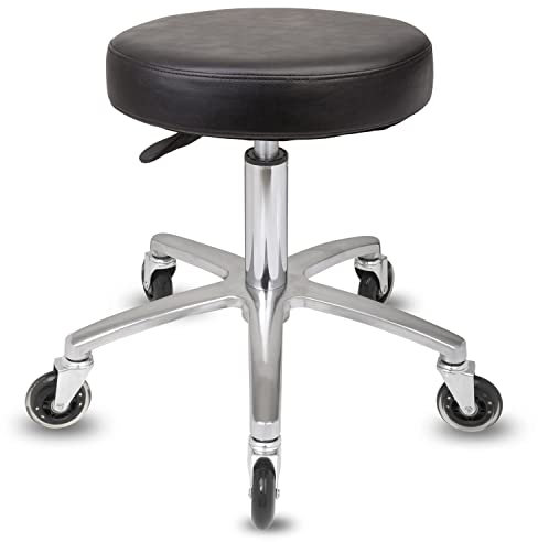 Staboos Rollhocker bis 160 kg - Premium Sitz rund - Praxishocker (Premium Rollen) Drehhocker höhenverstellbar (50 cm bis 65 cm) Rundsitz