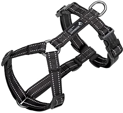 EXCELLENT ELITE SPANKER Kein Zug Hundegeschirr reflektierende Nylon Weste L-förmig einstellbar einfaches Haustier Geschirr für kleine mittlere große Rassen Hunde Walking Training(BLK-XL)