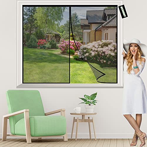 Fliegengitter Fenster Insektenschutz Schwarz 140x175cm mit Stark Haftendem Klettband,Magnet Insektenschutz Fenster Vorhang Ohne Bohren hält Käfer/Fliegen/Mücken Draußen