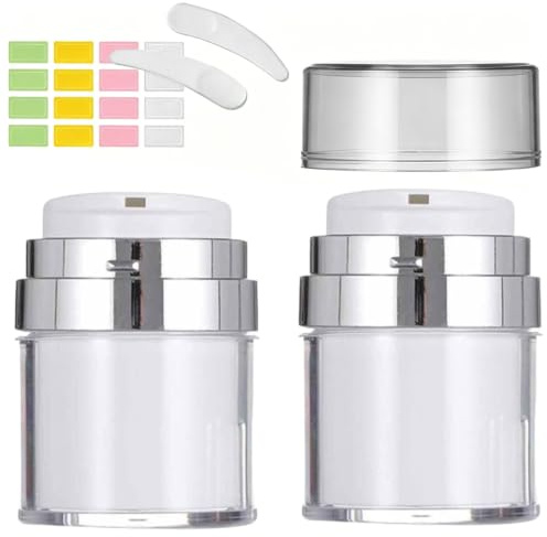 WUBAYI 2Pcs Airless Pump Bottle Portable Cream Jar Vacuum Bottle,Refillable Travel Cream Bottle,Airless Pump Jar for Lotions Makeup Essence Moisturizer Eye Creams (15ml+30ml+50ml)