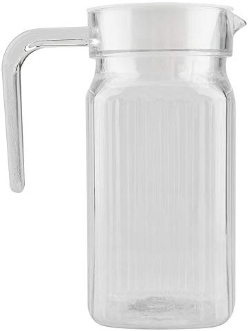 Small Glass Pitcher with Lid, Acrylic Transparent Juice Bottle Striped Water Ice Cold Juice Jug with Lid for Bar Home Water Jug (500ML)
