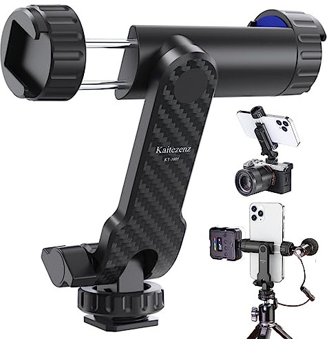 Cell Phone Tripod Mount, Universal Tripod Phone Mount with 2 Cold Shoes, 360° Rotates 180° Tilts Camera Hot Shoe Phone Mount Smartphone Tripod Holder Adapter for iPhone Samsung All Phones