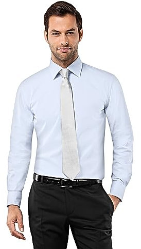 Vincenzo Boretti Herren Hemd bügelfrei 100% Baumwolle Regular-fit Uni-Farben hellblau 41-42