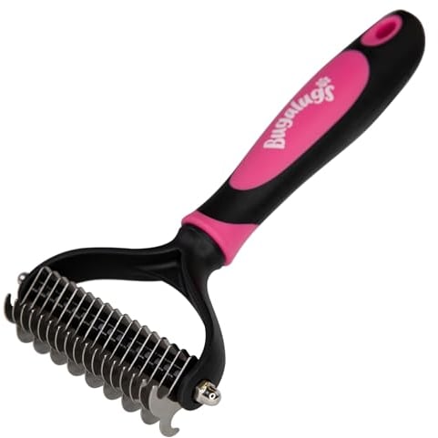 BUGALUGS Pet Grooming Brush - Double Sided Shedding and Dematting Undercoat Rake, Dog Grooming Brush, Dog Shedding Brush, Cat Grooming Brush, Dog Comb, Cat Brush for Long Haired Cats