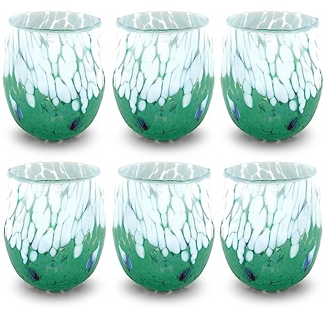 MAZZEGA ART & DESIGN Wassergläser Bicolor aus handgefertigtem und handgearbeitetem Muranoglas mit Murrine-Muster - Die Farben von Murano - Bicolor 435ml. (6, Grün)