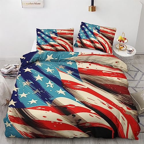 GEDAEUBA Amerikanische Flagge Bettwäsche 135x200 Sommer - Usa Flagge Bettbezug 135 x 200 2er Set, Wendebettwäsche und Kissenbezug 80x80, Weiche Mikrofaser Bettwäsche-Sets mit Reißverschluss