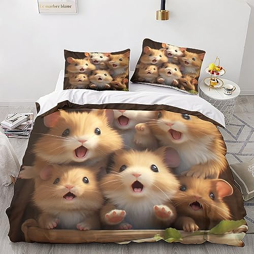 AYSUM Hamsters Bettwäsche Sets Kissenbezug Bettdeckenbezug Schlafhilfe Wärme Bettbezug Waschbar Cute Critters Steppdeckenbezug Für Jungen Und Mädchen Double(200x200cm)