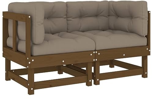 vidaXL Ecksofa 2 STK., Gartensofa mit Kissen Latten-Design, Modular Sofa Garnitur für Garten Terrasse, Gartenmöbel Sitzgruppe Loungemöbel, Honigbraun Massivholz Kiefer