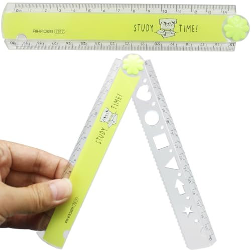 TAOSHENG 30 cm faltbares Kunststoff-Lineal, niedliches faltbares geometrisches stationäres gerades Lernlineal für Studenten, Kinder, Jugendliche, Schule, Büro, Zuhause, gelb, 1 Packung