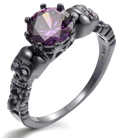 Apocalyptic-K ®Zirkonia Ring für Frauen,Totenkopf-Ring,Ring Eingelegt Mit Würfelförmiger Zirkonia, Schmuckgeschenk, mit schöner Geschenkbox. (10(63MM) Φ19.8MM, Cooles Lila - Kubischer Zirkon)
