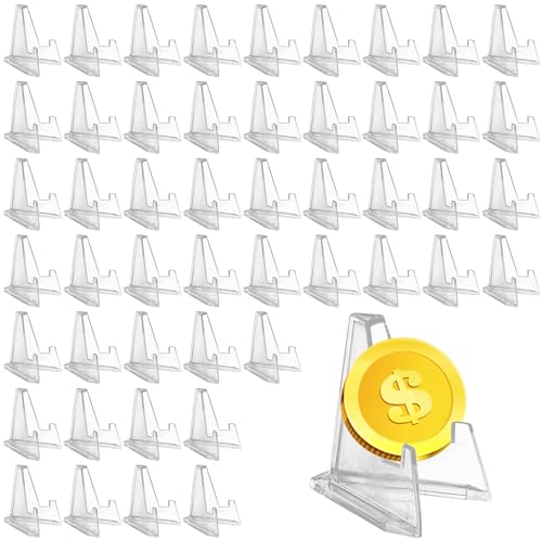 50 Stück Acryl Kartenständer: 57MM Transparent Acryl ständer, Coin holder Aufsteller Ständer Verstellbar, Kartenständer für Karten Kunststoff Staffeleien, zum Anzeigen Münzen, Taschenuhren, Medaillen