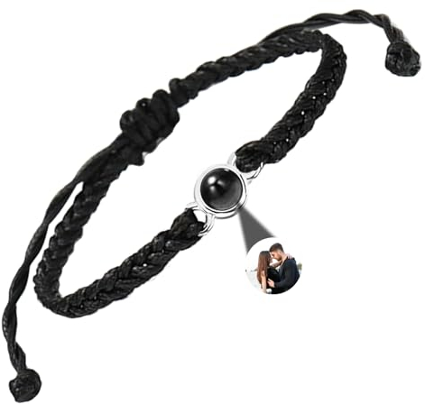 GGKAFACOI Projektion Armband Foto,Personalisiertes Projektions Armband mit Foto, maßgeschneidertes Armband mit Bild im Stein für Paare,Freund & Freundin (Schwarzes Armbänder + Silberne)