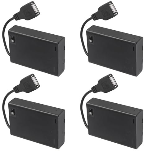 (4er-Pack) 3 AA-Batteriehalter, 3 AA-Batteriekastenhalter 4,5-5V mit Abdeckung und EIN/Aus-Schalter, mit USB-Kabel