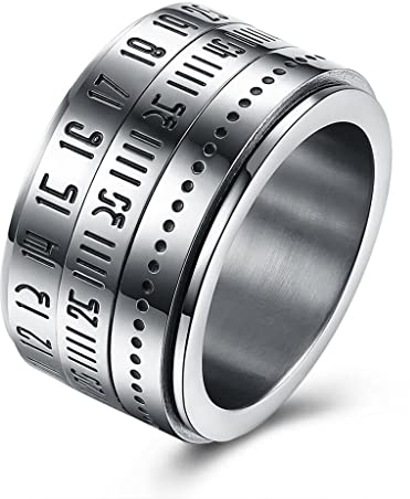 Mode für Männer Zeit rotierenden Ring Titan Stahl arabischen Ziffern Kalender Ring Clock Größe 7 bequem und praktisch Nützlich und modisch