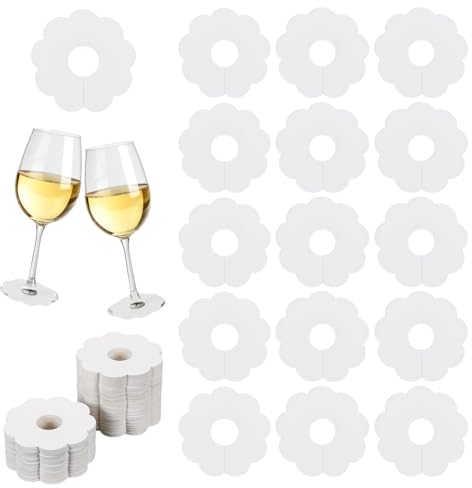 FINGERINSPIRE 150Pcs Marqueur de Verre à Vin en Papier 7 Cmavec Fleurs Vierges pour Verres à Pied Étiquettes de Nom de Boisson Étiquette de Vin Jetable à Motif Floral Blanc Breloque pour Verre à Vin