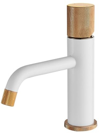 Yalsfowe Robinet de lavabo, robinet de salle de bains monotrou en laiton, robinet mitigeur de salle de bains moderne, mitigeur d'eau froide et chaude, robinet d'évier mitigeur,White rose gold