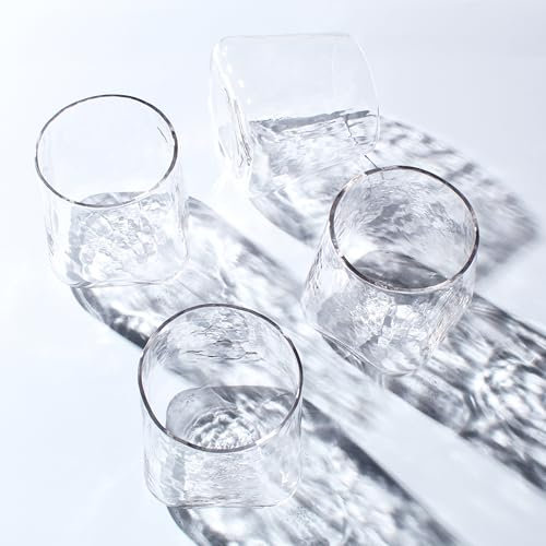 Gökotta Lot de 4 verres japonais en cristal transparent martelé faits à la main | Verres à eau de luxe pour cocktails et whisky (360 ml, transparent)