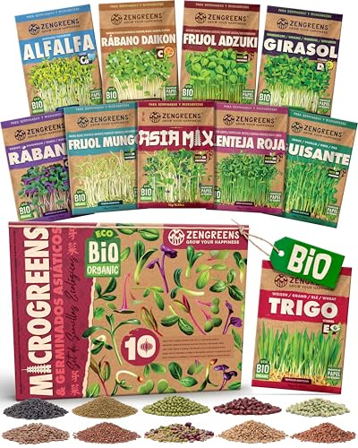 ZenGreens® Kit de Graines à Germer Asia-Mix bio - 10 variétés | germes & microgreens, pour wok, bowl & salade, idée cadeau pour jardiniers