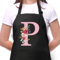 Personalisierte Initialen Schürzen Damen, Kochschürze Baumwolle Verstellbare Küchenschürze mit Taschen zum Kochen, Backen, Geschenk für Frauen Mama Oma Freundin zum Geburtstag Muttertag Weihnachten P