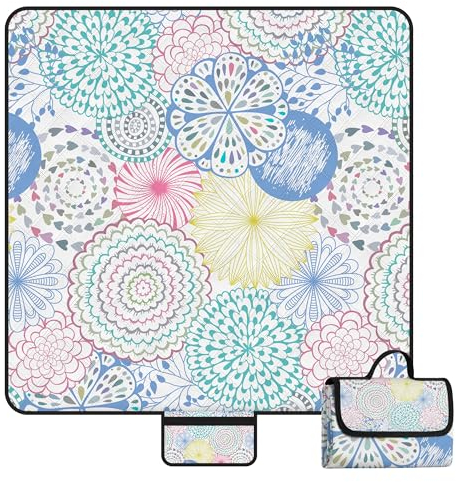 Picknickdecke Wasserdicht, 200x200cm Boho Sandfrei Stranddecke Wärmeisoliert mit Wasserdichter Unterseite, Tragbare Waschbar Campingdecke, Strandmatte für Trocken Strand, Picknick, Wandern, Reisen