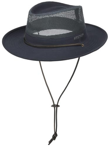 Stetson Takani Safarihut Hut Damen Herren 100% Baumwolle UV-Schutz 30 Sonnenhut Kinnband Knautschbarer Netzeinsatz Traveller dunkelblau XL (60-61 cm)