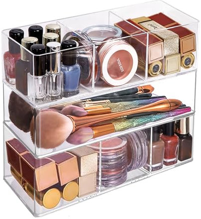 WakiHong 3er Set Make Up Organizer Schublade Stapelbar Make Up Organizer Stapelbar Kosmetik Schmink Aufbewahrung,für Waschtisch,Badezimmer,Schlafzimmer,Schreibtisch