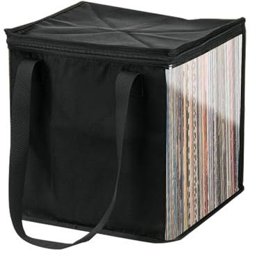vinyl album storage case, vinyl record storage box, 12.8 inch vinyl record storage box, foldable LP vinyl record storage bag, retro storage box, storage case for prot, Black, 11.73x12.01x12.8 inches,