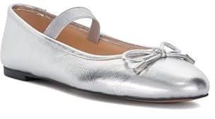 Dune Ladies HELENAS Leather Ballet Flat with Elastic Strap Size UK 4 Flat Heel Ballet Pumps Silver