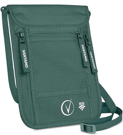 Portafoglio da viaggio e porta passaporto, protezione RFID, adatto per passaporto con custodia. Porta passaporto per uomo e donna, Verde oceano