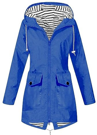 Veste Imperméable Femme Coupe Vent Parka de Pluie avec Capuche Outdoor Zippé Chaude Manteau de Travail Casual Grande Taille Randonnée Veste Marque Mi Saison Adulte Jacket(Bleu Roi,M)