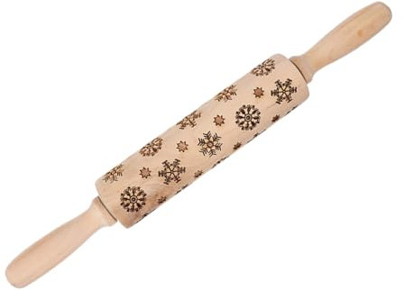 RORPOIR Holz-nudelholz Mit Weihnachtsmuster Geprägtes Teigroller Für Backen Antihaftbeschichtete Oberfläche Für Formen Sicherer Griff Für Maximalen Druck
